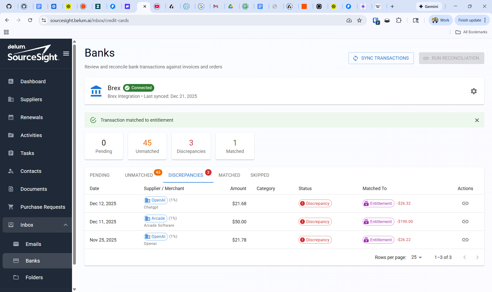 Contract vs invoice variance panel