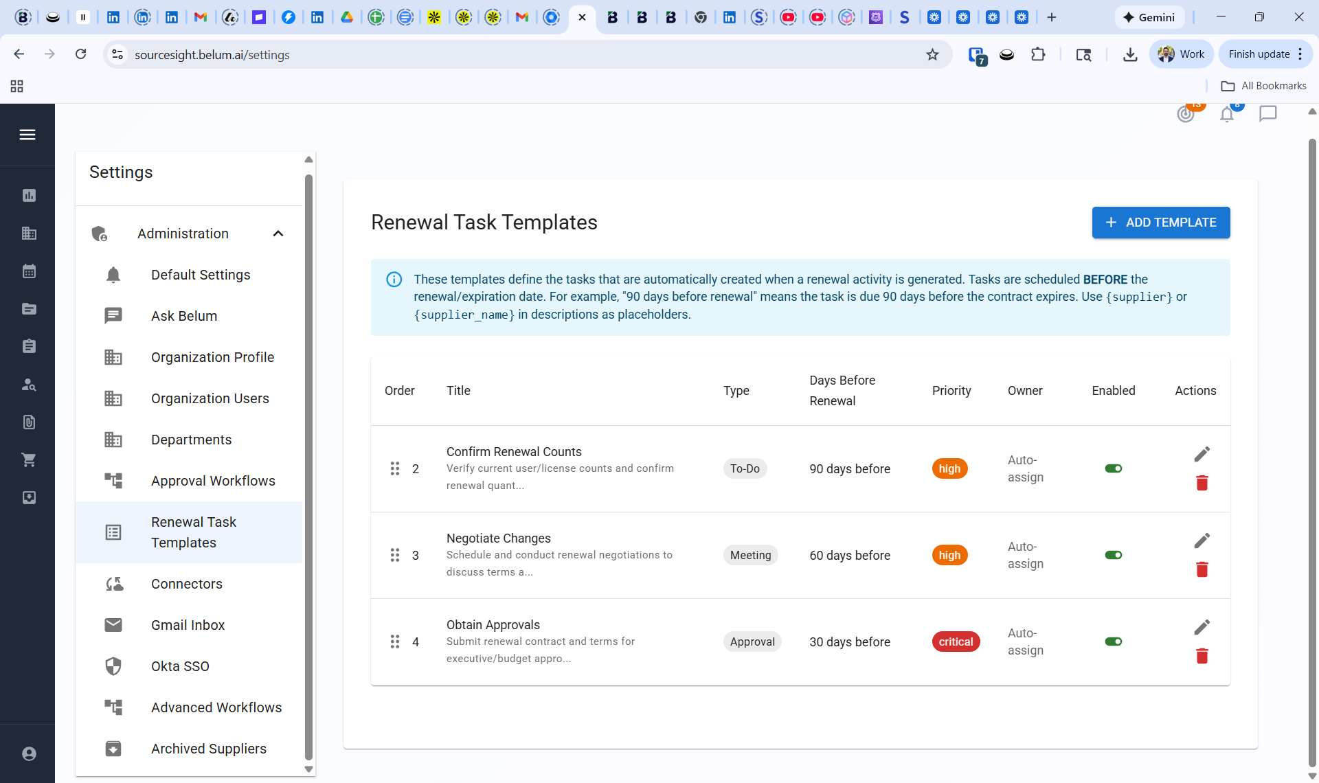 Renewal workflow template and approvals